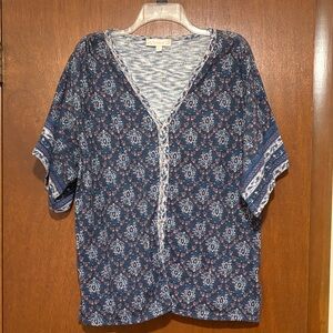 Suzanne Betro Navy Floral V-Neck Kimono Sleeve Tunic